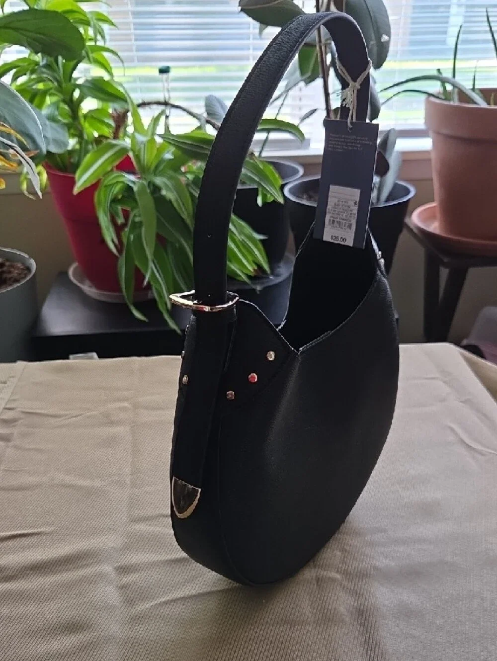 Universal Thread Black Crescent Shoulder Bag with Gold Studs